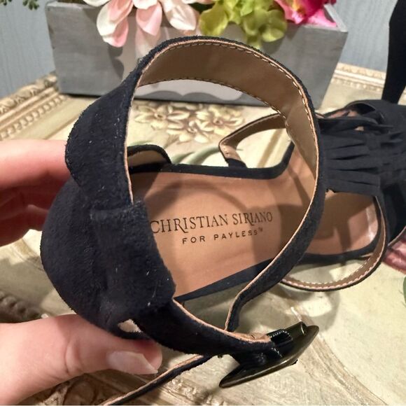Christian Siriano Kactus Black Faux Suede Fringe Heels Sandals Strappy NIB 8.5 - Picture 8 of 13